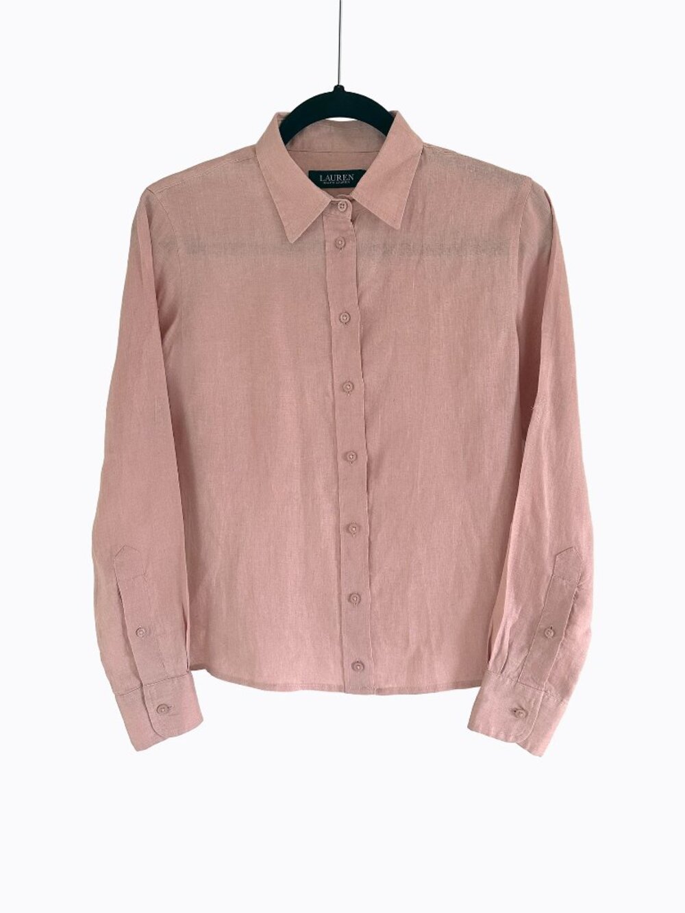 Ralph Lauren Pink Linen Shirt PS Petite Button Down Roll Tab Sleeve Office Siren